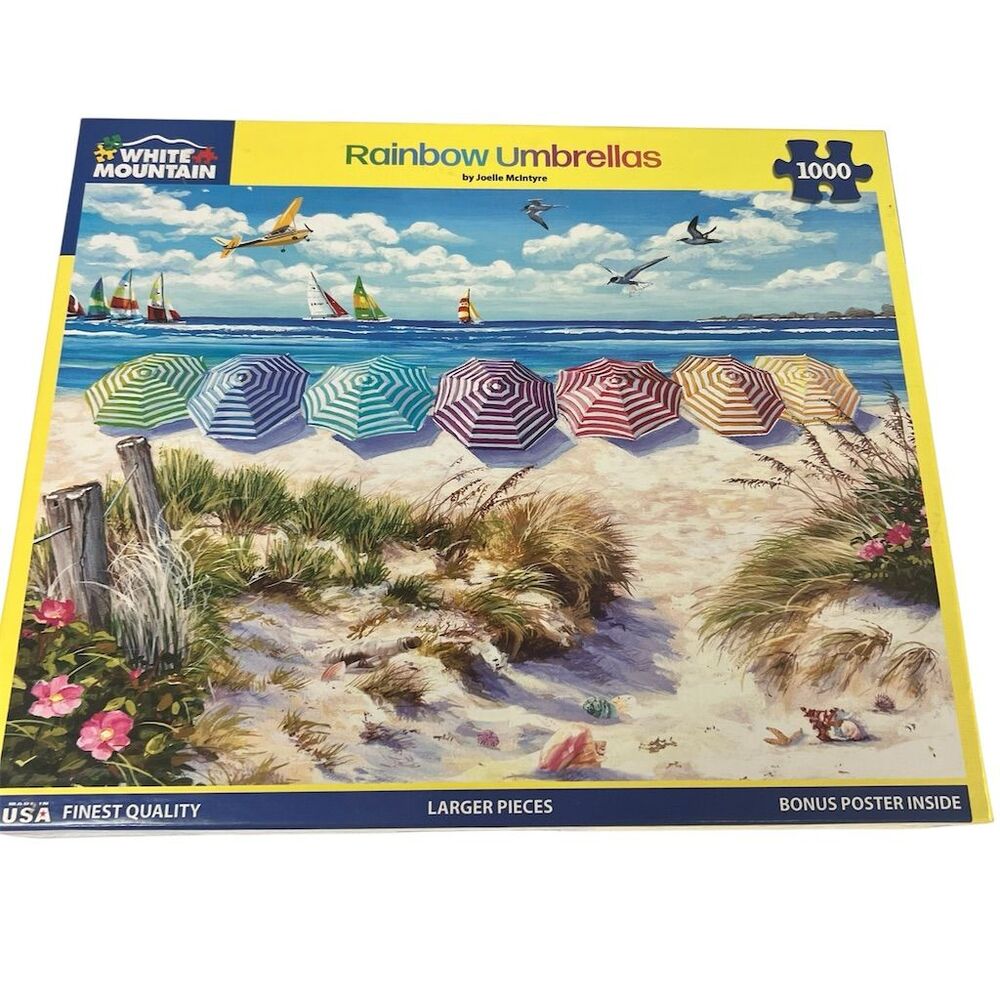 White Mountain Rainbow Umbrellas 1000 Piece Puzzle Landscapes Theme